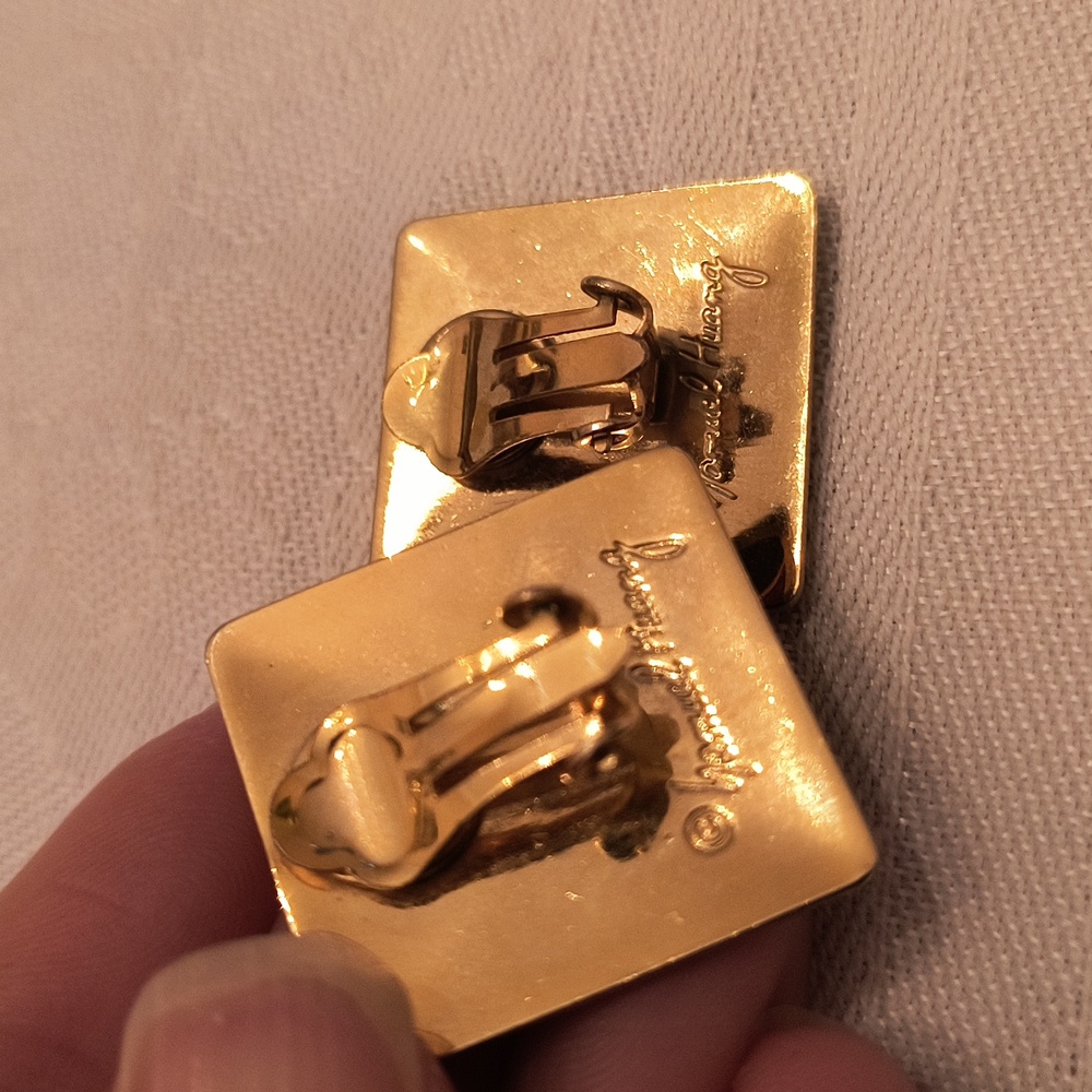 Vintage Cloisonne Signed Abstract Square Clip-on Earrings - Picture 6 of 10